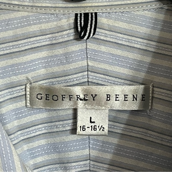 Men’s Geoffrey Beene Dress Shirt Blue White Stripes Size Large 16-16.5 - Picture 3 of 10